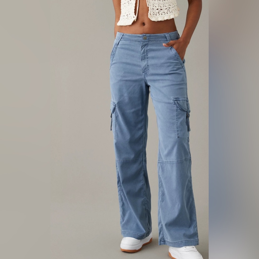 ae dreamy drape baggy wide leg high waisted stretch cargo pants 12 long